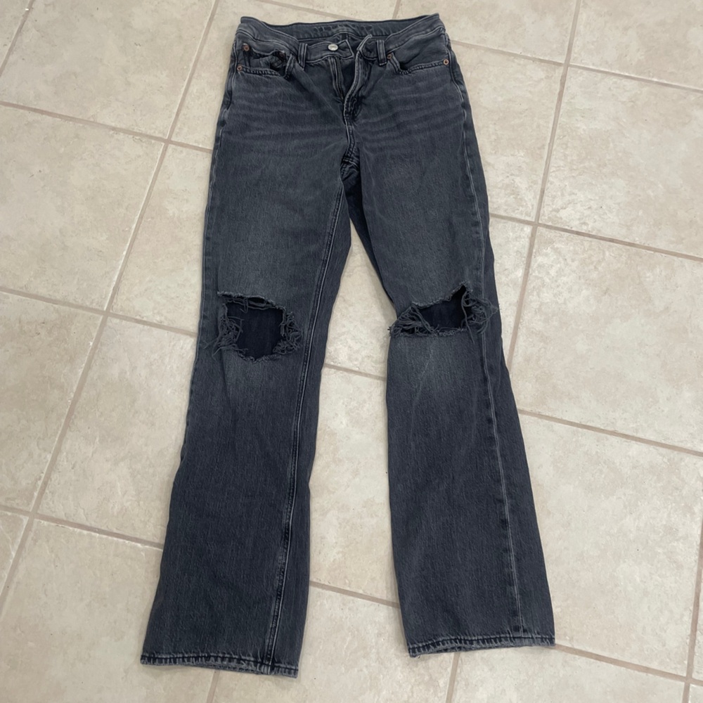 American Eagle Outfitters Dark Gray Distressed Women's Jeans